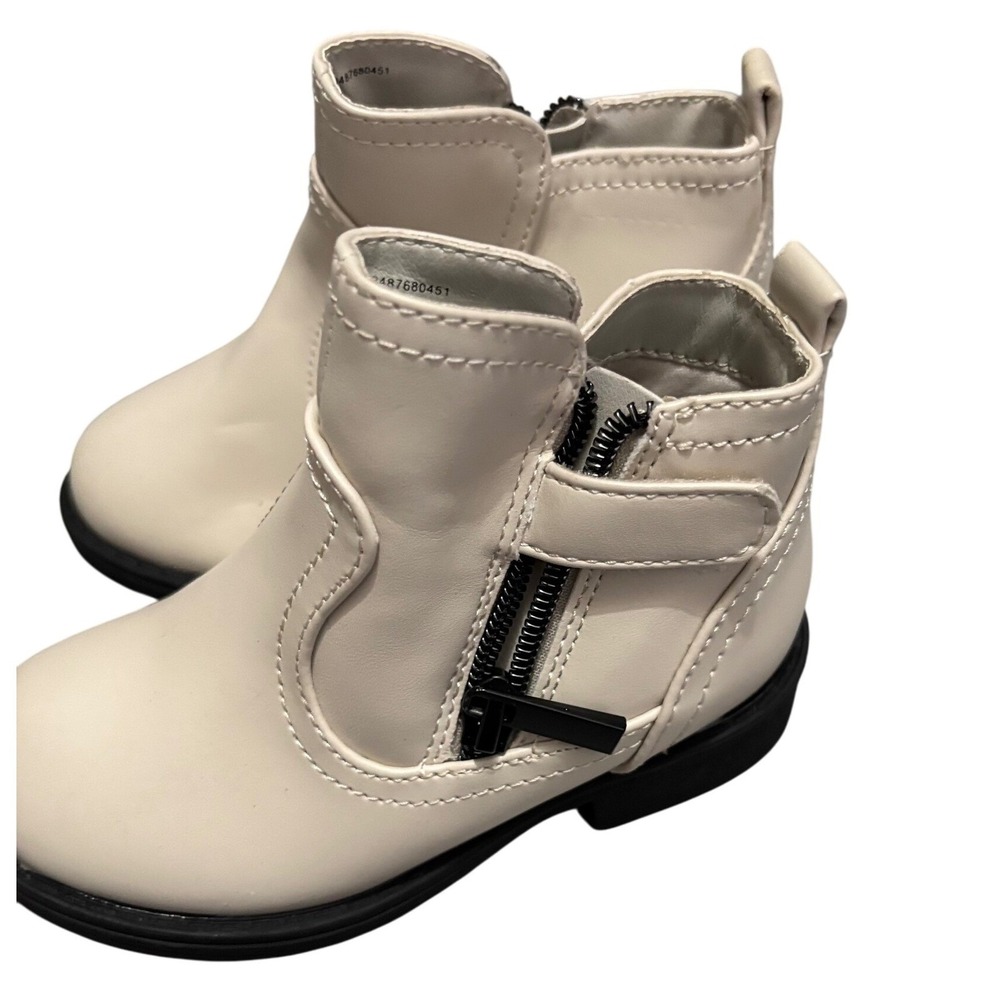 Wonder Nation Kids Girls Faux Leather Ankle Boots Side‎ Zip Cream Size 8